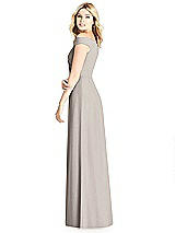Rear View Thumbnail - Taupe Off-the-Shoulder Pleated Bodice Dress with Front Slits
