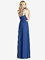 Rear View Thumbnail - Classic Blue Dual Spaghetti Strap Crepe Dress with Front Slits
