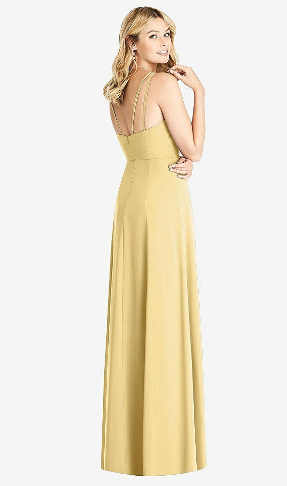 Back View - Buttercup Dual Spaghetti Strap Crepe Dress with Front Slits