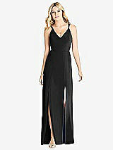 Front View Thumbnail - Black Dual Spaghetti Strap Crepe Dress with Front Slits