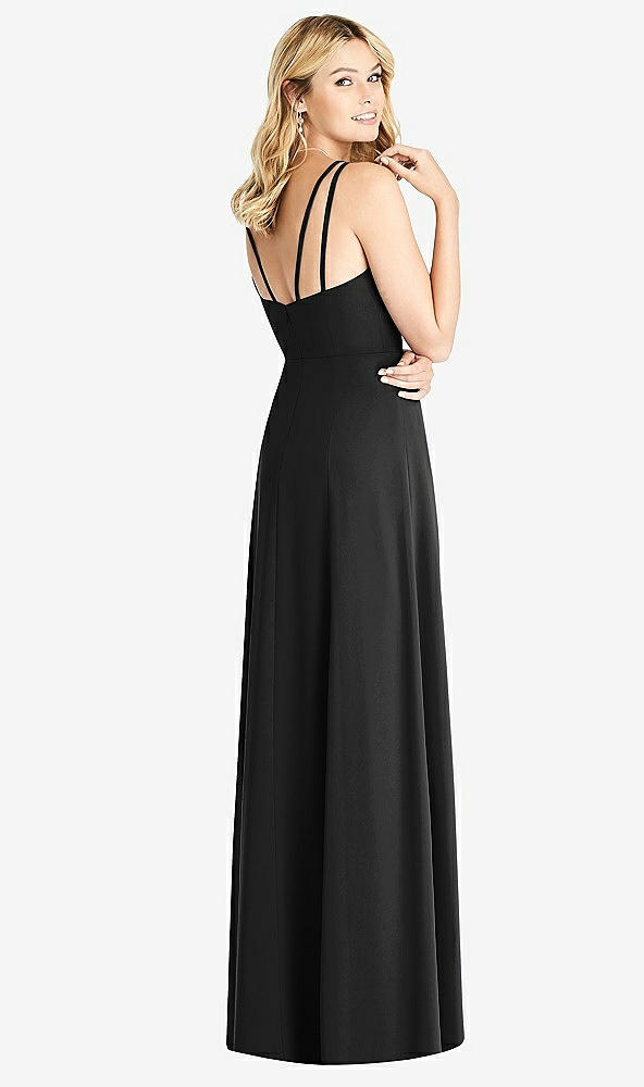 Back View - Black Dual Spaghetti Strap Crepe Dress with Front Slits