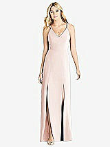 Front View Thumbnail - Blush Dual Spaghetti Strap Crepe Dress with Front Slits