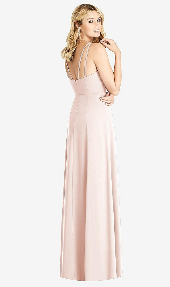 Back View - Blush Dual Spaghetti Strap Crepe Dress with Front Slits