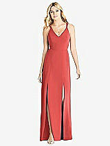 Front View Thumbnail - Perfect Coral Dual Spaghetti Strap Crepe Dress with Front Slits