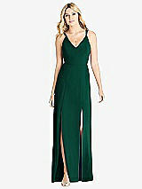 Front View Thumbnail - Hunter Green Dual Spaghetti Strap Crepe Dress with Front Slits