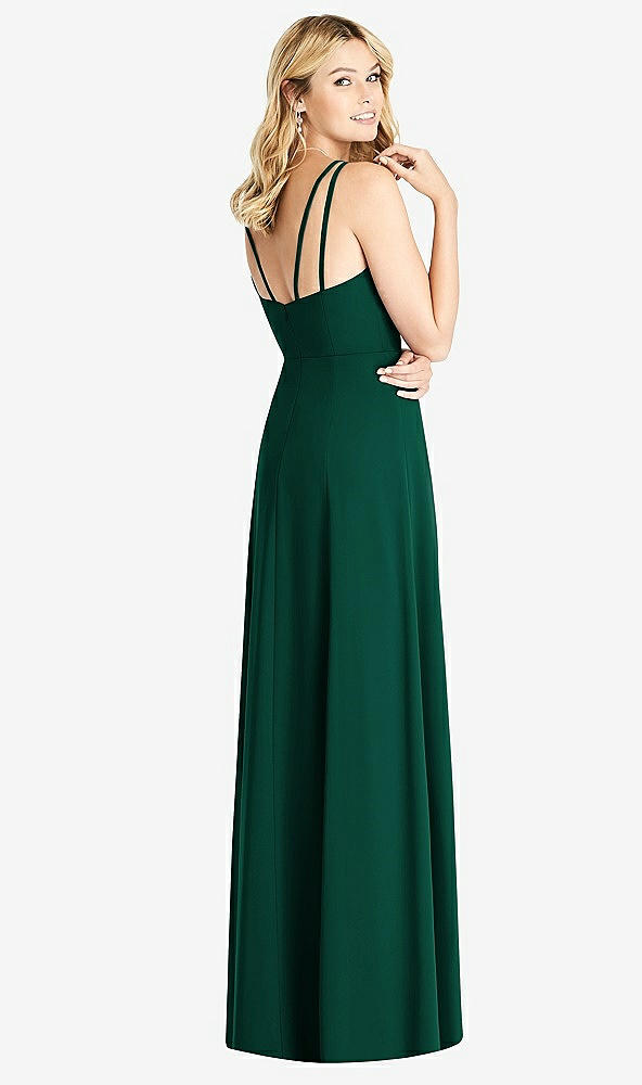 Back View - Hunter Green Dual Spaghetti Strap Crepe Dress with Front Slits