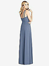Rear View Thumbnail - Larkspur Blue Dual Spaghetti Strap Crepe Dress with Front Slits