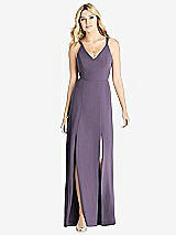 Front View Thumbnail - Lavender Dual Spaghetti Strap Crepe Dress with Front Slits