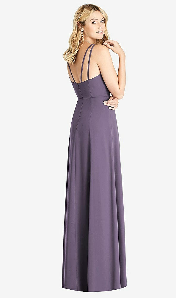 Back View - Lavender Dual Spaghetti Strap Crepe Dress with Front Slits