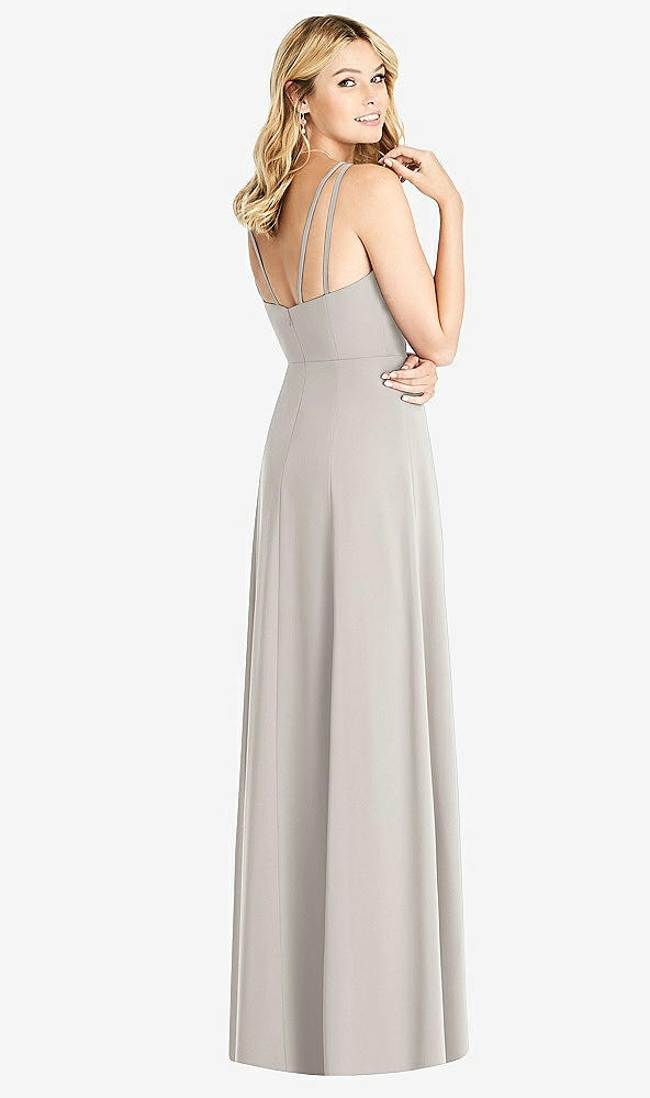 Back View - Oyster Dual Spaghetti Strap Crepe Dress with Front Slits