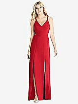 Front View Thumbnail - Parisian Red Dual Spaghetti Strap Crepe Dress with Front Slits