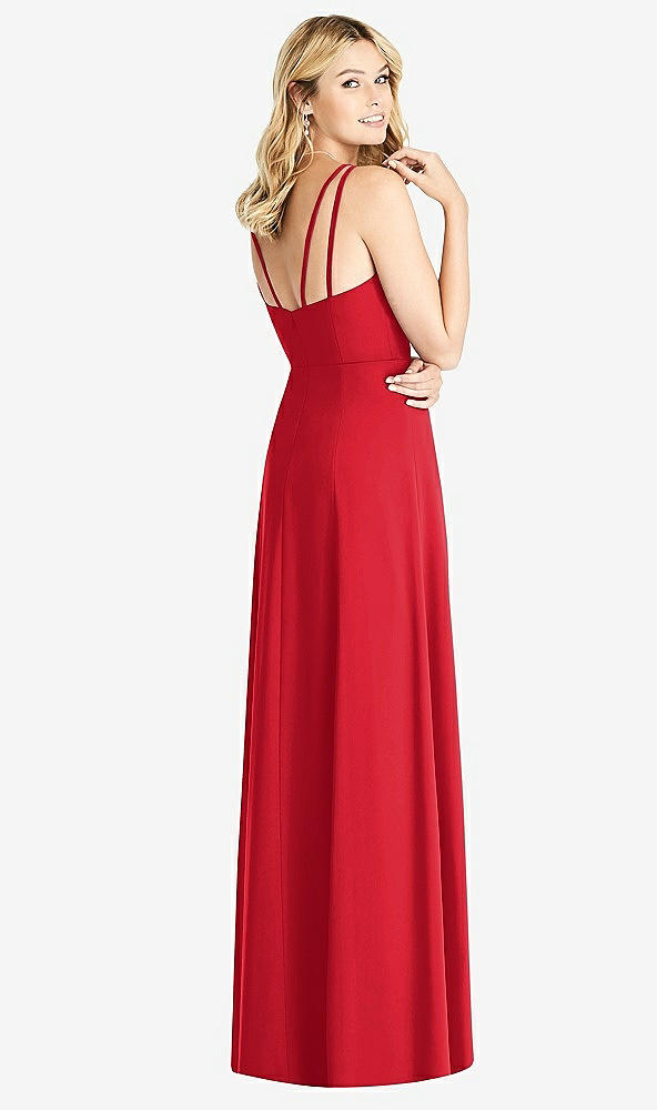 Back View - Parisian Red Dual Spaghetti Strap Crepe Dress with Front Slits