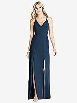 Front View Thumbnail - Sofia Blue Dual Spaghetti Strap Crepe Dress with Front Slits