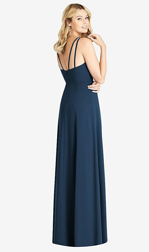 Back View - Sofia Blue Dual Spaghetti Strap Crepe Dress with Front Slits