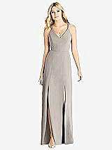 Front View Thumbnail - Taupe Dual Spaghetti Strap Crepe Dress with Front Slits
