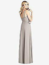 Rear View Thumbnail - Taupe Dual Spaghetti Strap Crepe Dress with Front Slits