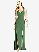 Front View Thumbnail - Vineyard Green Dual Spaghetti Strap Crepe Dress with Front Slits