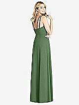 Rear View Thumbnail - Vineyard Green Dual Spaghetti Strap Crepe Dress with Front Slits