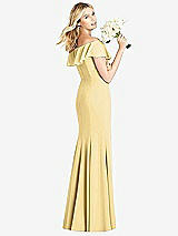 Rear View Thumbnail - Buttercup Off-the-Shoulder Draped Ruffle Faux Wrap Trumpet Gown