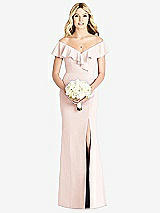 Front View Thumbnail - Blush Off-the-Shoulder Draped Ruffle Faux Wrap Trumpet Gown