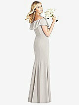 Rear View Thumbnail - Oyster Off-the-Shoulder Draped Ruffle Faux Wrap Trumpet Gown
