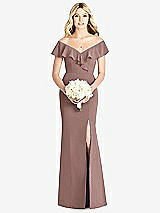 Front View Thumbnail - Sienna Off-the-Shoulder Draped Ruffle Faux Wrap Trumpet Gown