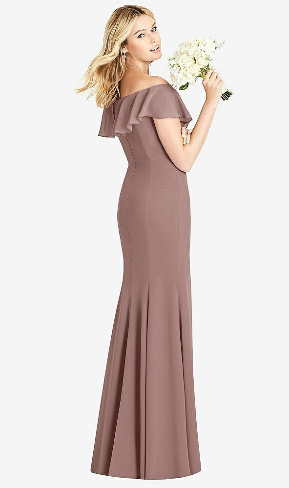 Back View - Sienna Off-the-Shoulder Draped Ruffle Faux Wrap Trumpet Gown