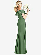 Rear View Thumbnail - Vineyard Green Off-the-Shoulder Draped Ruffle Faux Wrap Trumpet Gown