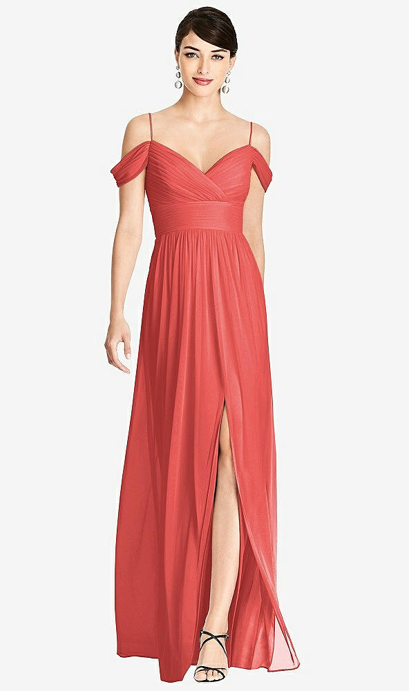 Front View - Perfect Coral Alfred Sung Bridesmaid Dress D743