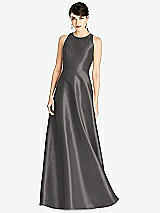 Front View Thumbnail - Caviar Gray Sleeveless Open-Back Satin A-Line Dress