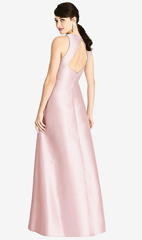 Back View - Ballet Pink Sleeveless Open-Back Satin A-Line Dress