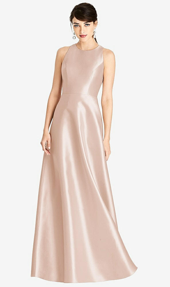 Front View - Cameo Sleeveless Open-Back Satin A-Line Dress