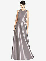 Front View Thumbnail - Cashmere Gray Sleeveless Open-Back Satin A-Line Dress