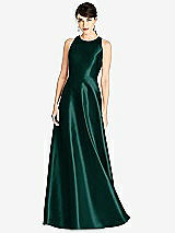 Front View Thumbnail - Evergreen Sleeveless Open-Back Satin A-Line Dress