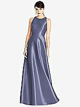Front View Thumbnail - French Blue Sleeveless Open-Back Satin A-Line Dress
