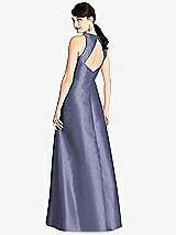 Rear View Thumbnail - French Blue Sleeveless Open-Back Satin A-Line Dress