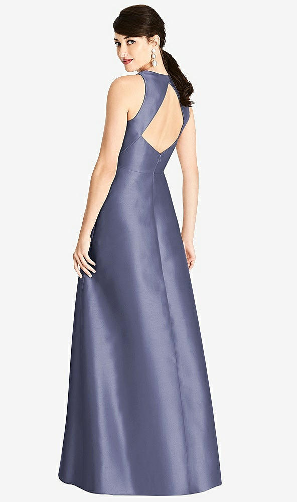 Back View - French Blue Sleeveless Open-Back Satin A-Line Dress