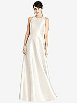 Front View Thumbnail - Ivory Sleeveless Open-Back Satin A-Line Dress