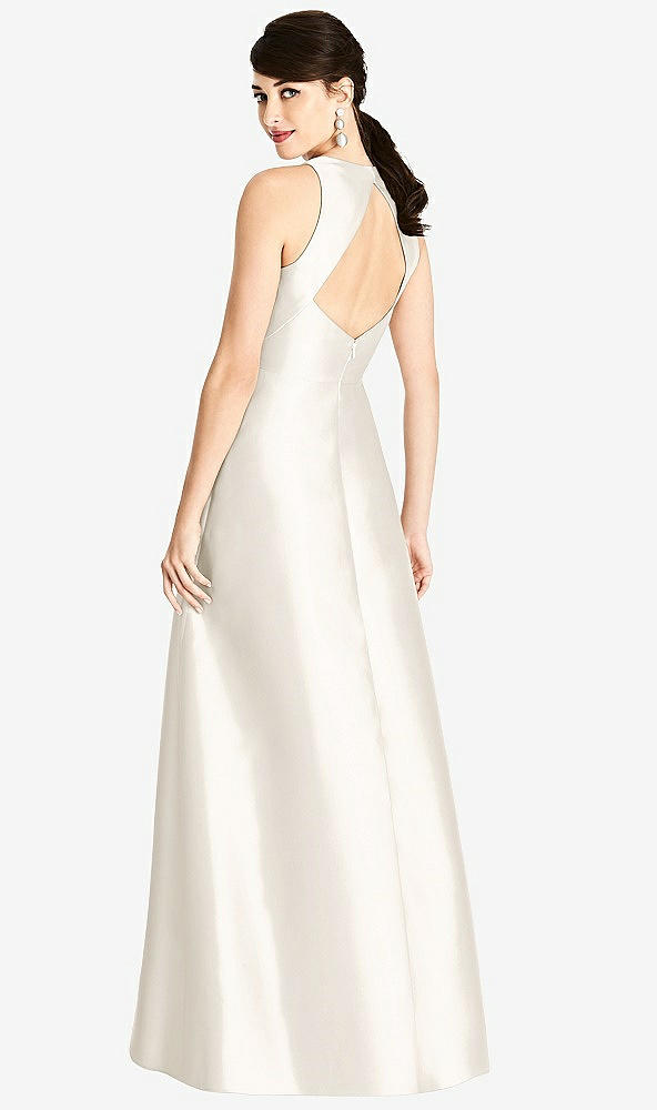 Back View - Ivory Sleeveless Open-Back Satin A-Line Dress