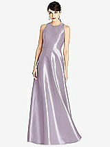 Front View Thumbnail - Lilac Haze Sleeveless Open-Back Satin A-Line Dress