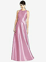 Front View Thumbnail - Powder Pink Sleeveless Open-Back Satin A-Line Dress
