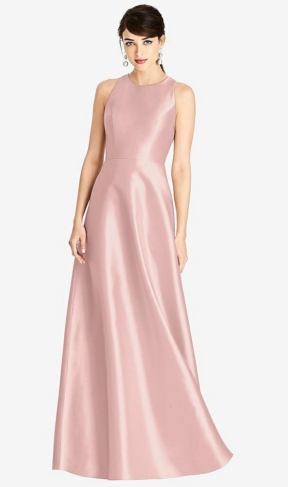 Front View - Rose - PANTONE Rose Quartz Sleeveless Open-Back Satin A-Line Dress