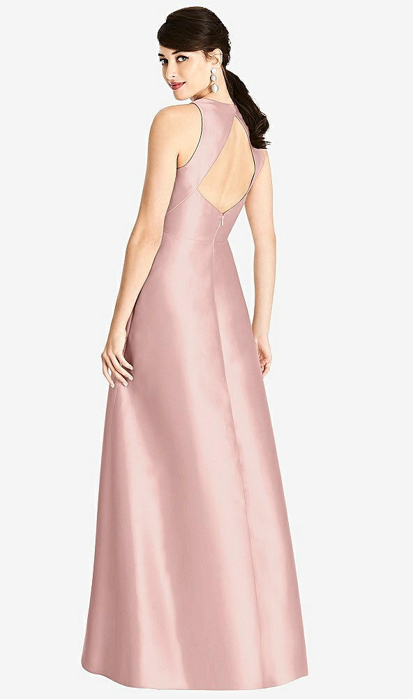 Back View - Rose - PANTONE Rose Quartz Sleeveless Open-Back Satin A-Line Dress
