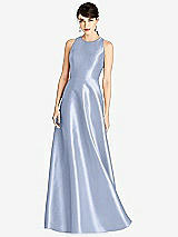 Front View Thumbnail - Sky Blue Sleeveless Open-Back Satin A-Line Dress