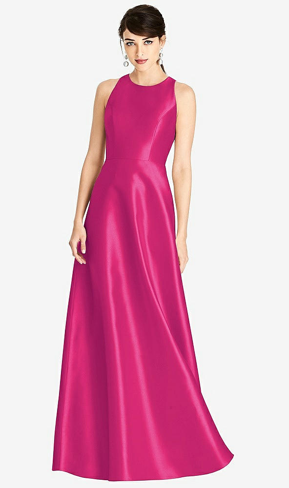 Front View - Think Pink Sleeveless Open-Back Satin A-Line Dress