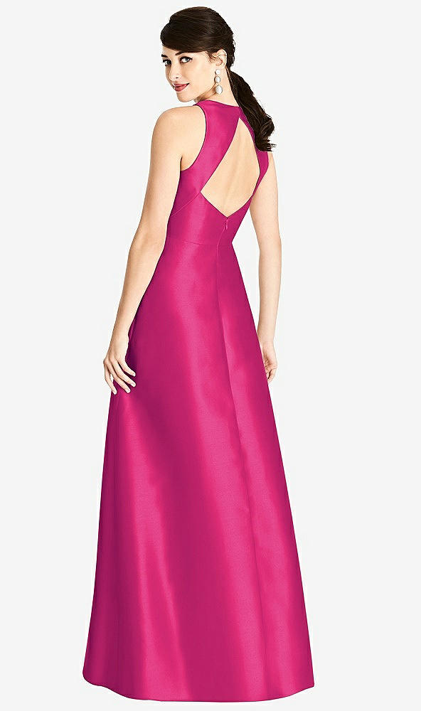 Back View - Think Pink Sleeveless Open-Back Satin A-Line Dress