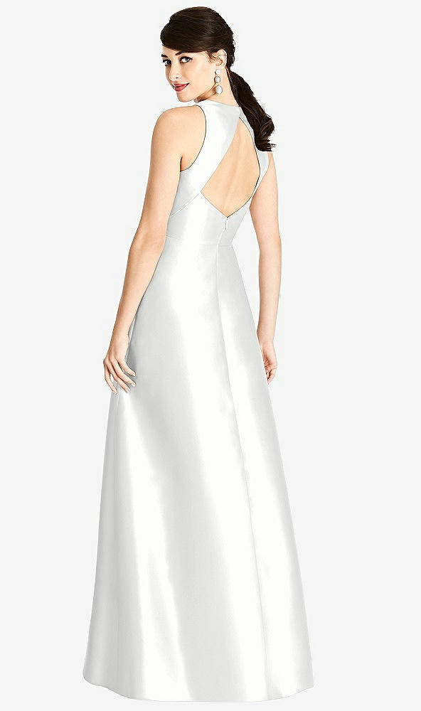 Back View - White Sleeveless Open-Back Satin A-Line Dress