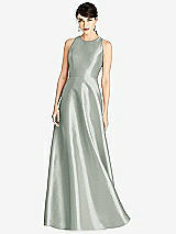 Front View Thumbnail - Willow Green Sleeveless Open-Back Satin A-Line Dress
