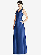 Front View Thumbnail - Classic Blue Sleeveless Open-Back Pleated Skirt Dress with Pockets