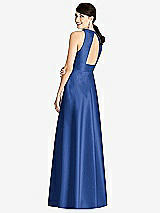 Rear View Thumbnail - Classic Blue Sleeveless Open-Back Pleated Skirt Dress with Pockets